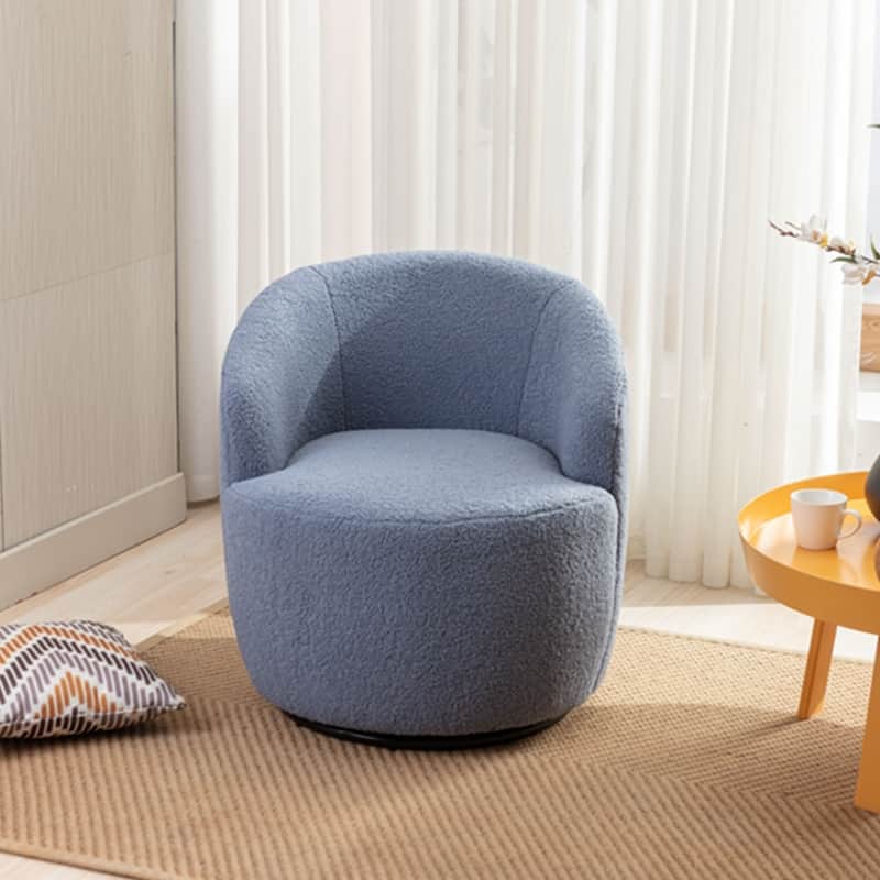 Swivel Teddy fabricaccent armchair barrel chair with black powder coating metal ring - Light Blue