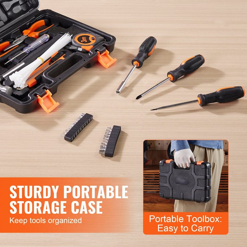 Orange-Black 132 Piece Tool Kit for Home Repairs Compact Hand Tools with Storage Case - 12.28 x 8.86 x 2.76 inch