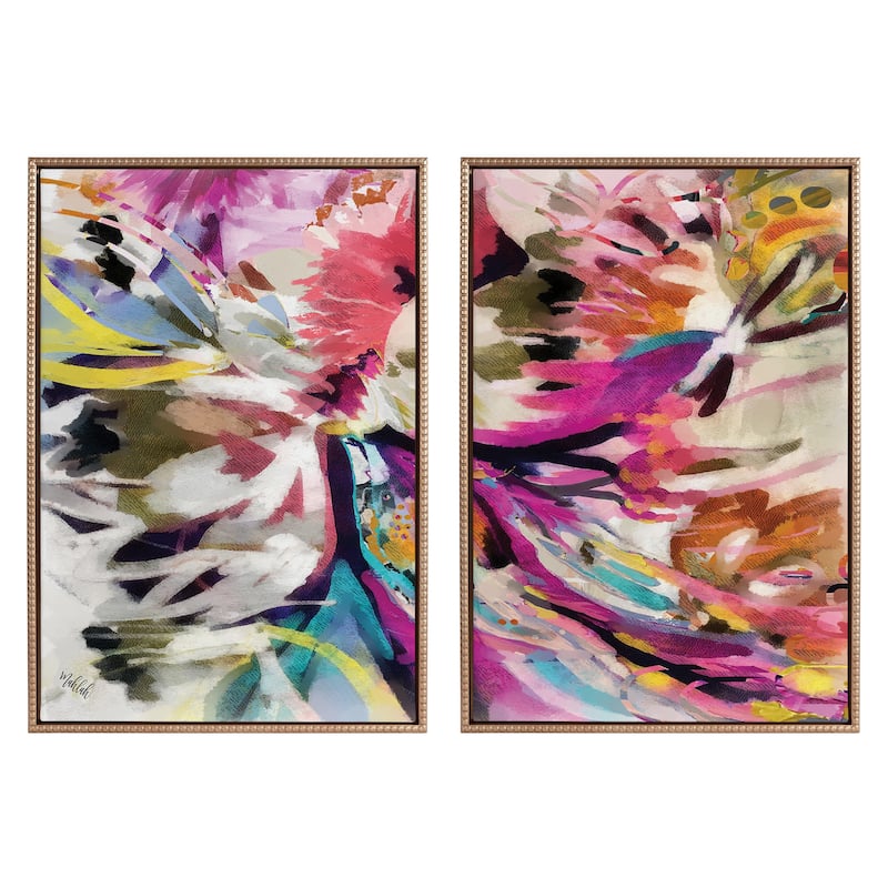 Kate and Laurel Sylvie Beaded Amaze Left and Right Framed Canvas Art Set by Inkheart Designs - 2 Piece Set 23x33 - Gold
