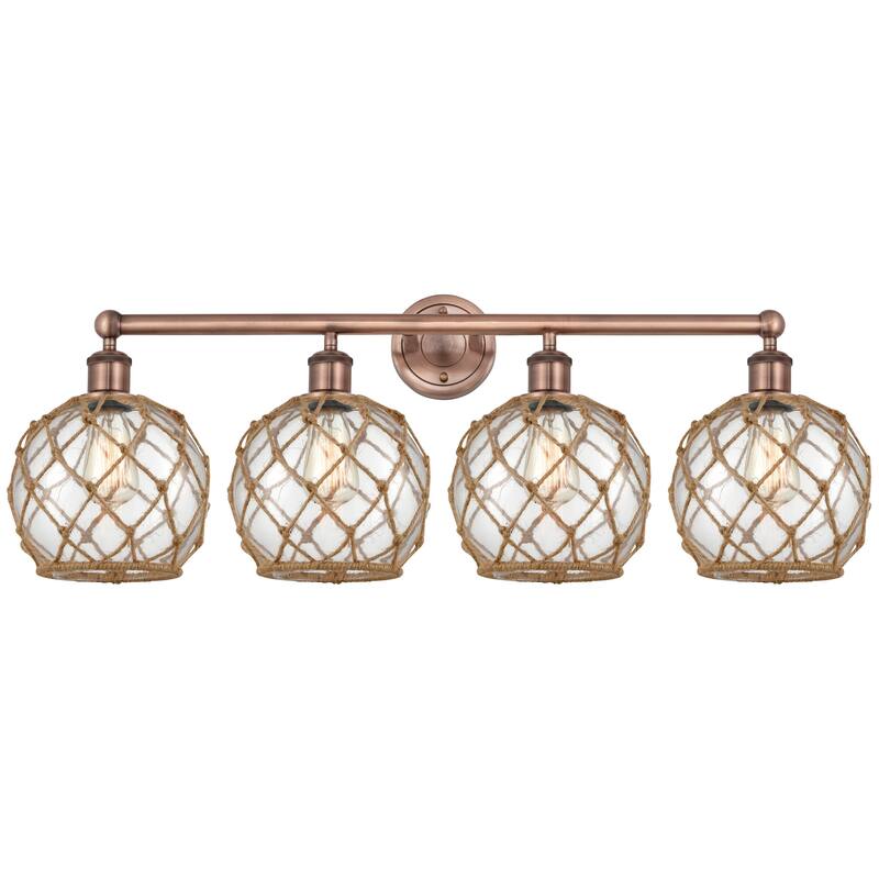 Innovations Lighting 616-4W-13-35 Farmhouse Rope Vanity Farmhouse Rope - Antique Copper / Clear Glass with Brown Rope