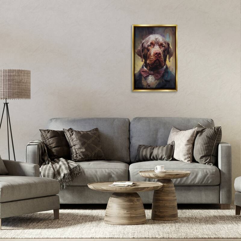 Stupell Dog in Timeless Suit Fashion Framed Floater Canvas Wall Art Design By Wumples