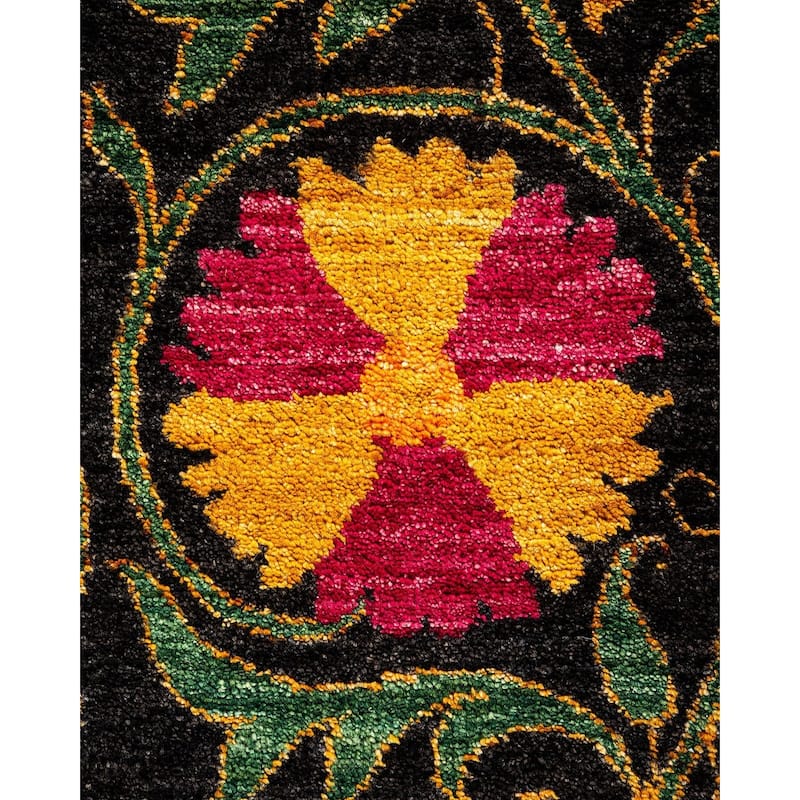 Overton Hand Knotted Wool Vintage Inspired Modern Contemporary Suzani Black Area Rug - 8' 2" x 10' 5"