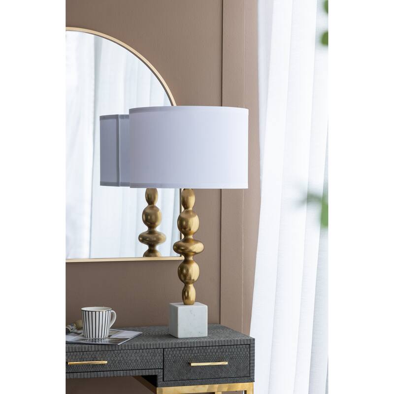 Gold and White Table Lamp with Round Four Tiered Body(Lamp Shade Assembly Required)