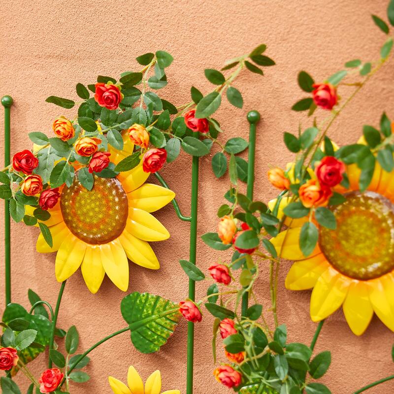 Glitzhome 48"H Metal Sunflowers Garden Trellis Plant Climbing Stakes