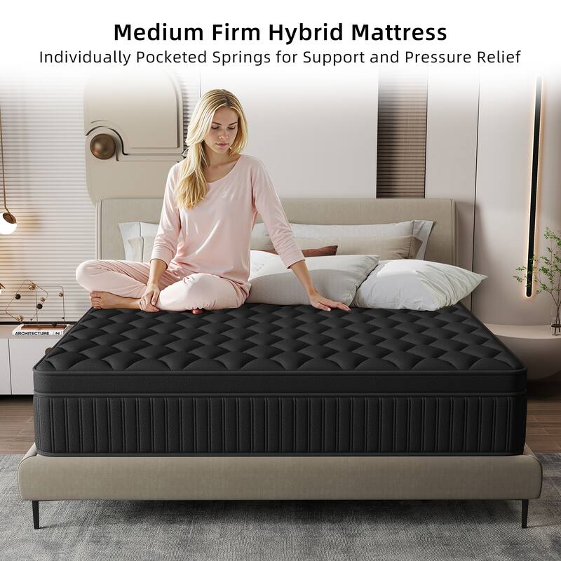 14" Medium Pocket Spring Hybrid Mattress in a Box