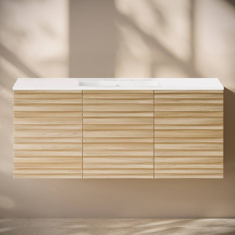 Cascade 48" Wall-Mounted Bathroom Vanity In Natural Oak With 3-Hole Widespread Sink Top - 48