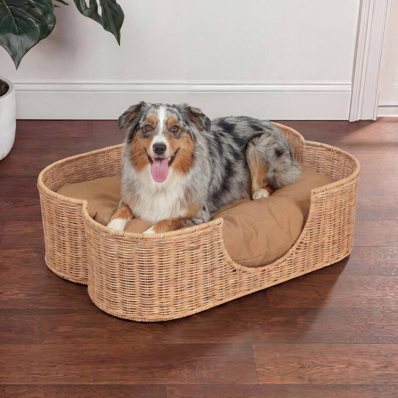 Scallop Rattan Dog Bed with Machine Washable Cushion