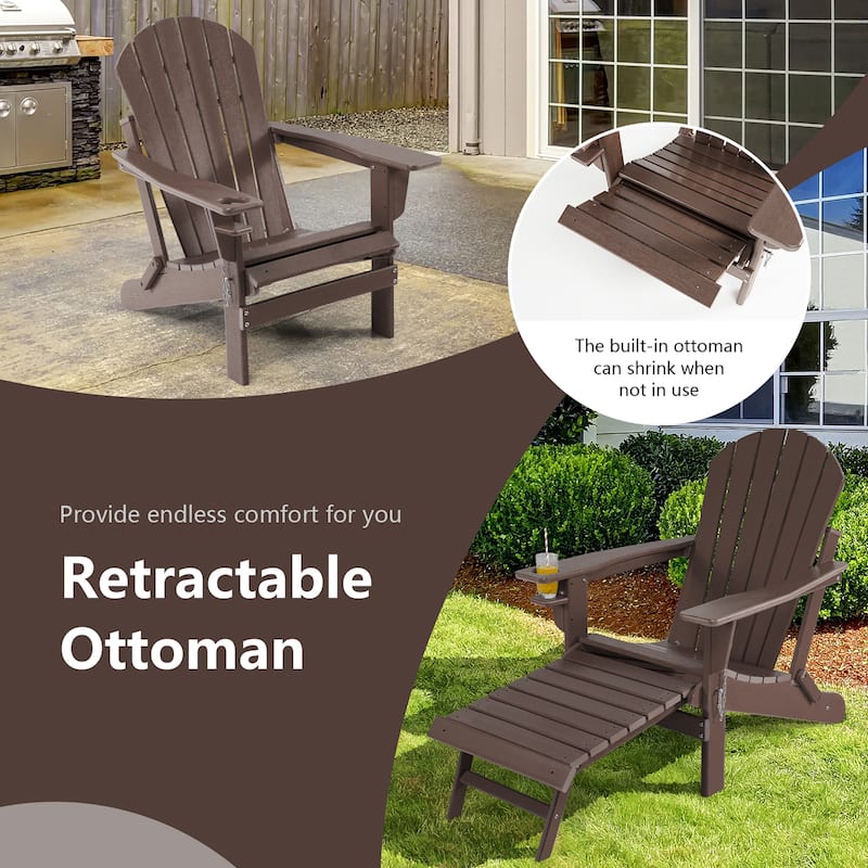 Costway Patio Folding Adirondack Chair HDPE All-Weather Pull-Out - 30''x 53''x 36.5''