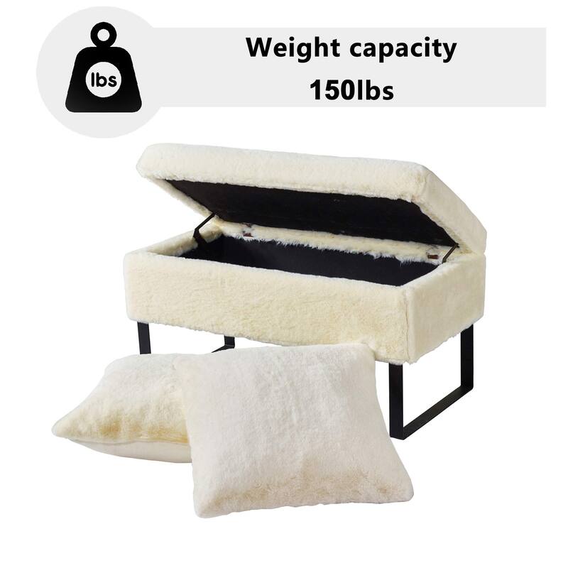 Heavy FauxFur Storage Ottoman with 2 Pillow Set