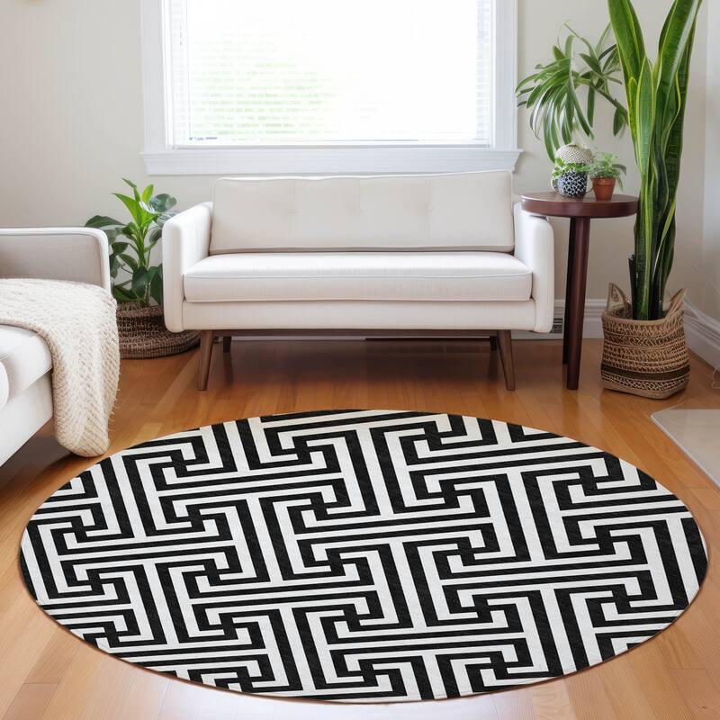 Premium Washable Super Soft Modern Geo Mayfield Rug - Black - 8' x 8' - Round