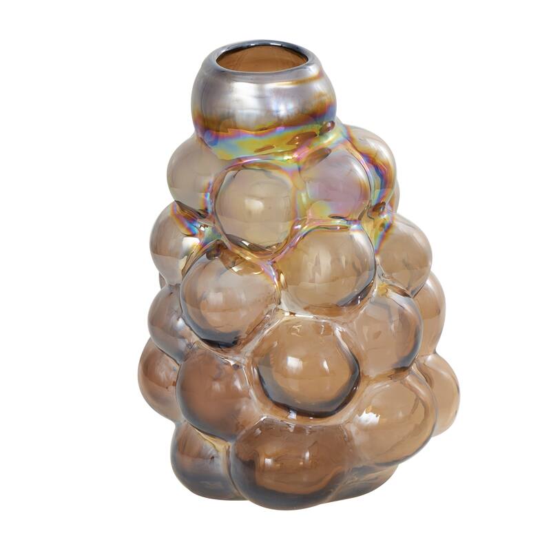Brown Glass Handmade Abstract Iridescent Bubble Vase