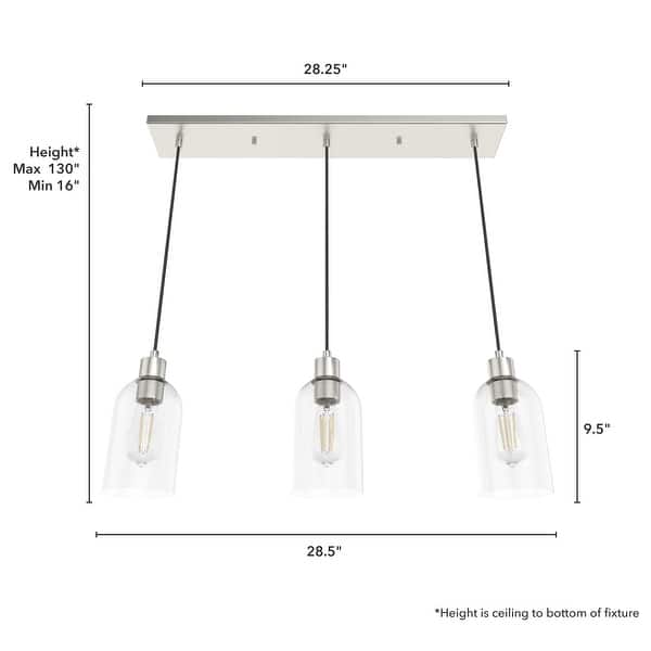 dimension image slide 1 of 3, Hunter Lochemeade 3-Light Linear Cluster Pendant - Kitchen Island, Dining Room - Modern Farmhouse, Contemporary, Industrial
