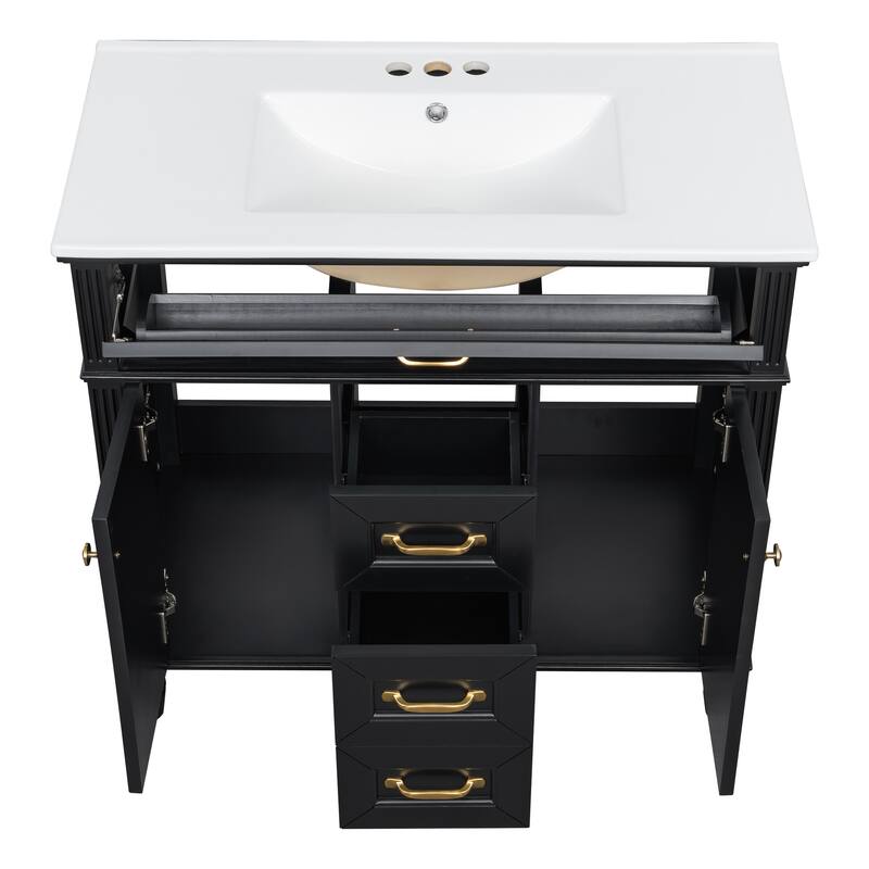 Bathroom Vanity with Sink, Freestanding Bathroom Storage Cabinet, Bathroom Cabinet with Soft Close Doors & 3 Drawers