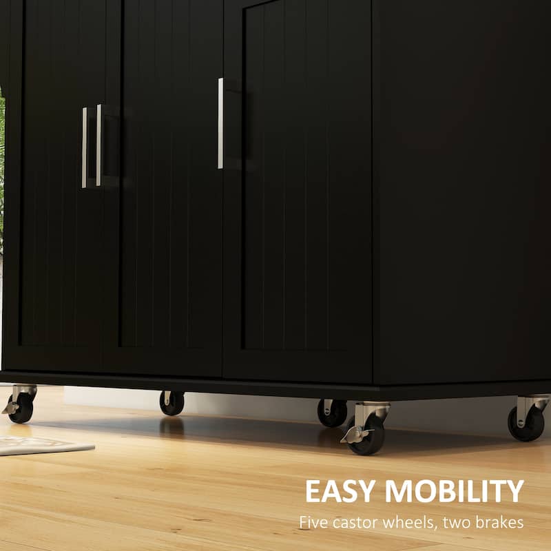 Rolling Kitchen Island on Wheels with Drawer, 3 Cabinets, Stainless Steel Countertop, Spice Rack and Towel Rack
