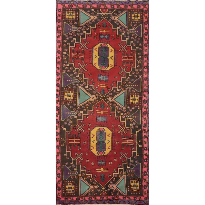 Hand Knotted Oriental 100% Wool Carpet Traditional Geometric Red Ardebil Runner Rug - 9' 3'' X 4' 1''