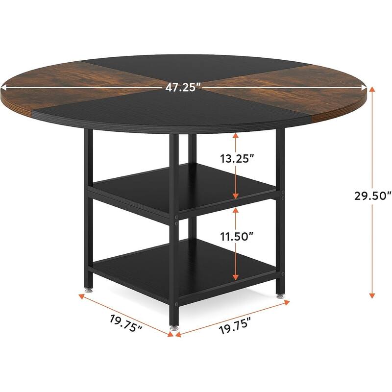 47-Inch Round Wood Dining Table for 4 With Storage Shelf Large Kitchen Table for Home Dining/Living Room