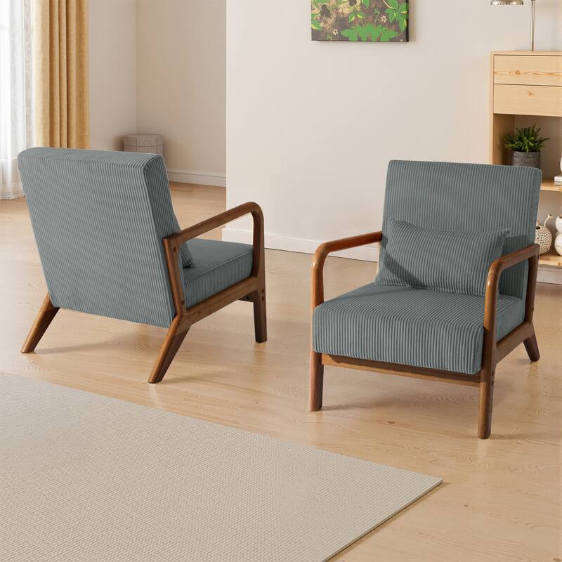 Modern Corduroy Upholstered Accent Chair with Wood Legs Set of 2