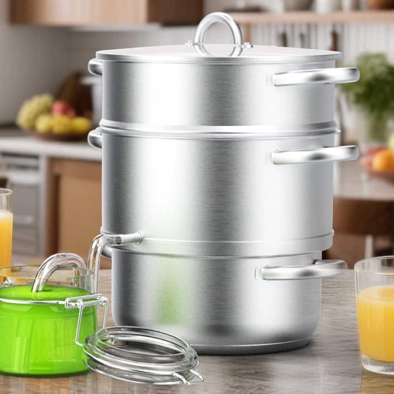 3-Tier Stainless Steel Juice Steamer Pot With Glass Lid And Handle