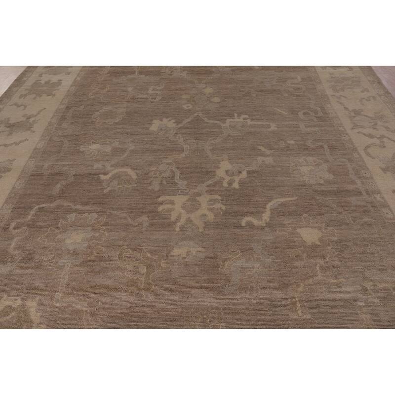 Vegetable Dye Oushak Turkish Area Rug Floral Handmade Wool Carpet - 9'1" x 11'11"