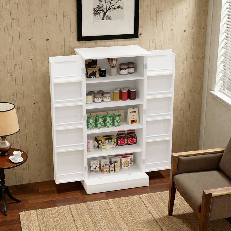 50" LED Kitchen Pantry Cabinet with Doors, Adjustable Shelves and Storage Racks, Freestanding Buffet Sideboard Cupboard