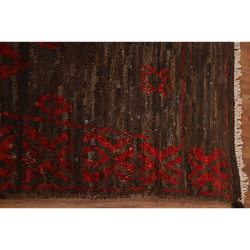 Dark Brown Tribal Moroccan Oriental Area Rug Hand-knotted Wool Carpet - 6'7" x 9'11"