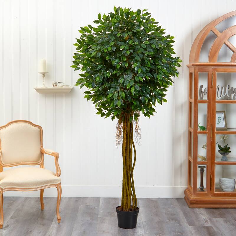 7.5' Artificial Ficus Outdoor Tree in Brown Pot