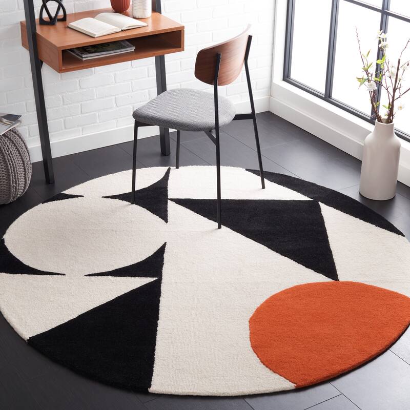 SAFAVIEH Handmade Rodeo Drive Rhianna Mid-Century Modern Wool Rug - 6' Round - Rust/Black