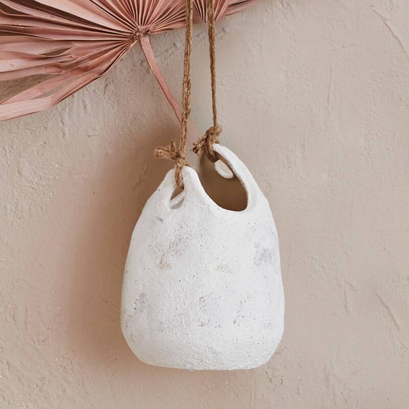 Hanging Stoneware Planter with Jute Rope Hanger and Distressed Finish - 7.1"L x 7.1"W x 9.6"H