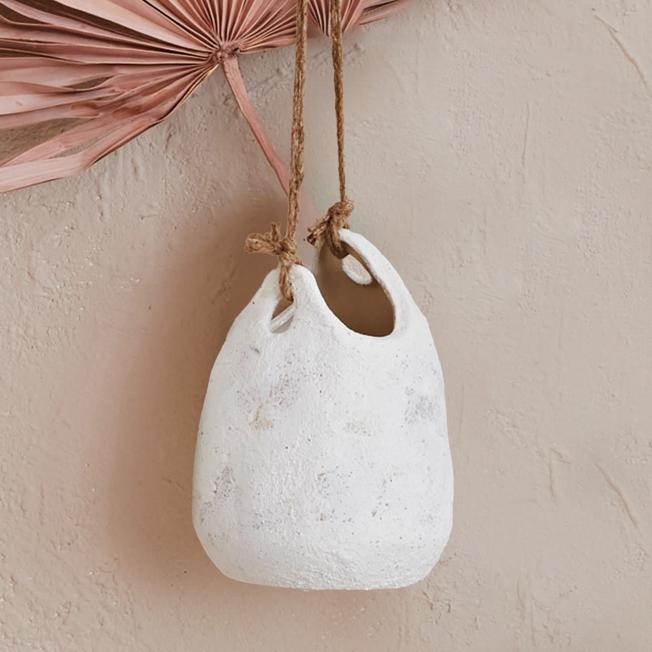 Hanging Stoneware Planter with Jute Rope Hanger and Distressed Finish
