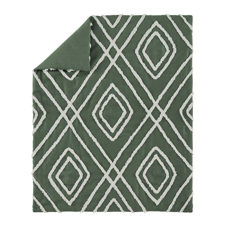 Sweet Jojo Designs Dark Green Boho Arrow Boy Girl Gender Neutral Nursery Crib Bedding Set 4pc Bohemian Farmhouse Diamond Tuft