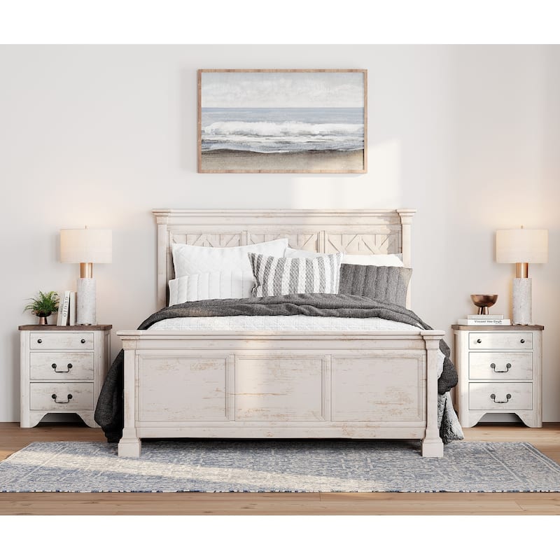 Farmhouse Nightstand with Charging Station, Modern Wood Nightstand
