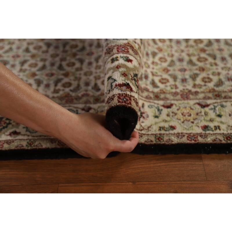 Hand Knotted Oriental Wool & Silk Carpet Traditional Floral Beige & Ivories Tabriz Runner Rug - 20' 4'' X 2' 7''