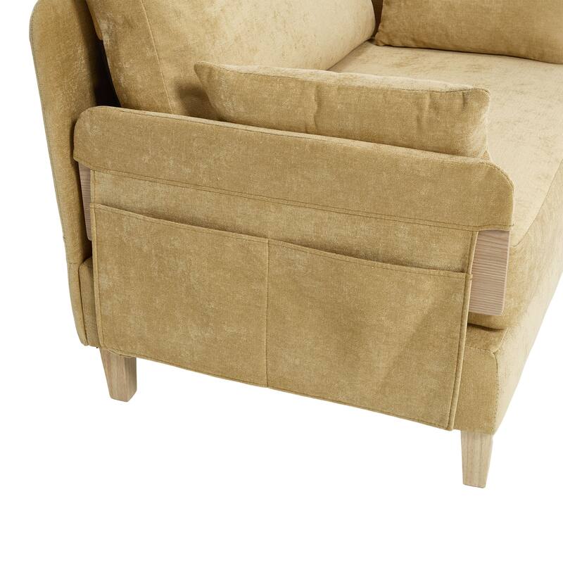 Chenille 3-in-1 Convertible Sofa Bed Chair with 3 Pillows and Storage Pockets