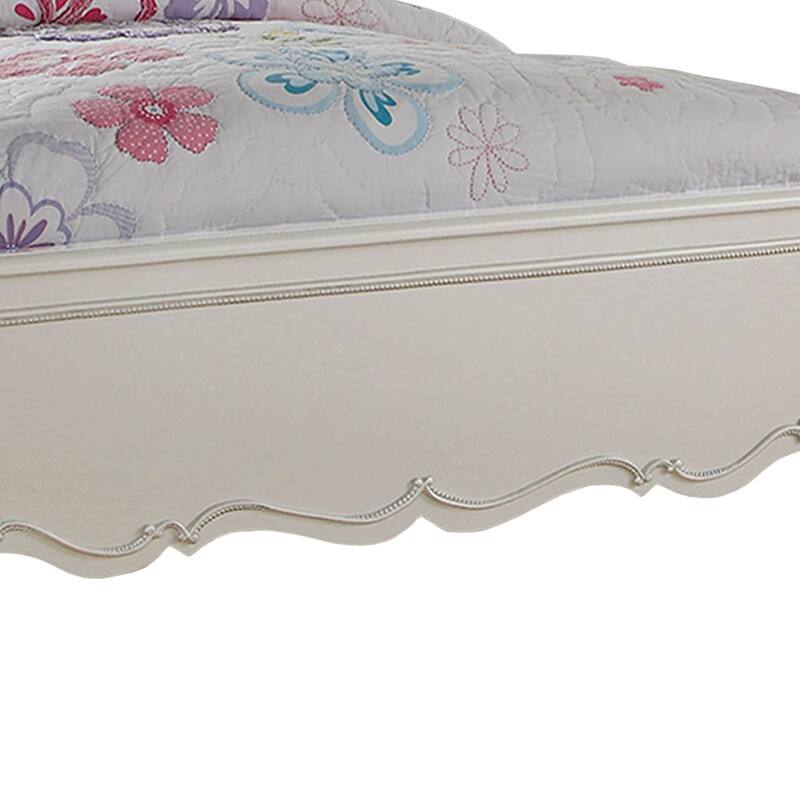Pine Wood Twin Bed With Button Tufted Headboard, Pearl White