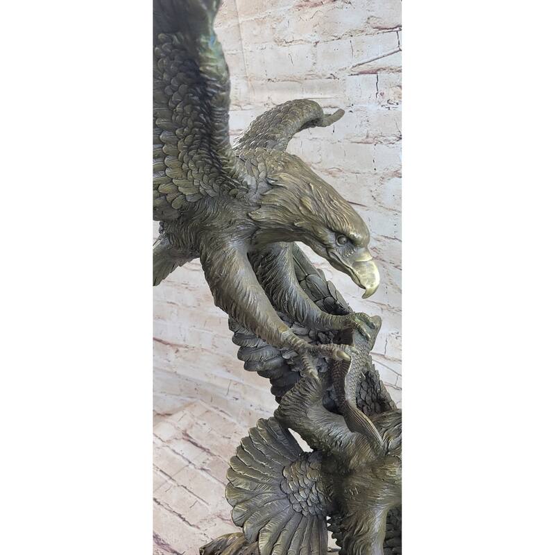 Fighting Eagles Birds Bronze Statue Sculpture Figure Signed Original Marble Base
