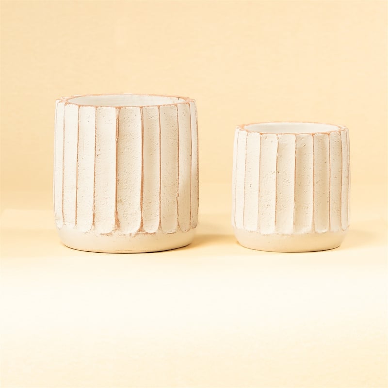Rustic Fluted Pot White Dia 8"- ST - White - White