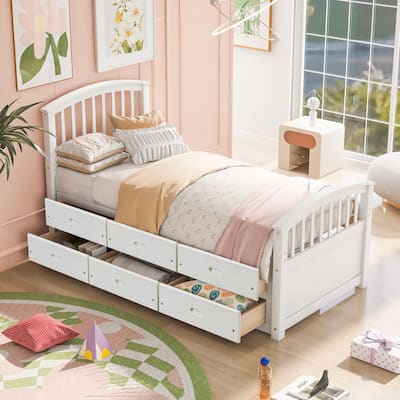 Twin Size Platform Storage Bed Solid Wood Bed with 6 Drawers