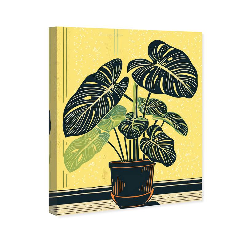 Wynwood Studio Canvas Floral and Botanical Monstera in Yellow Setting Yellow and Tropical Wall Art Canvas Print