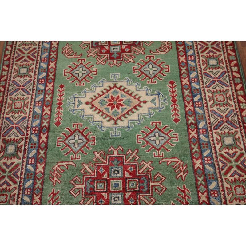Green Kazak Accent Rug Hand-Knotted Wool Carpet - 3'5" x 4'9"