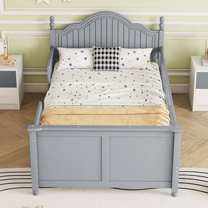 Twin Size Bed For Kids, Wood Twin Platform Bed with Headboard and Footboard, White