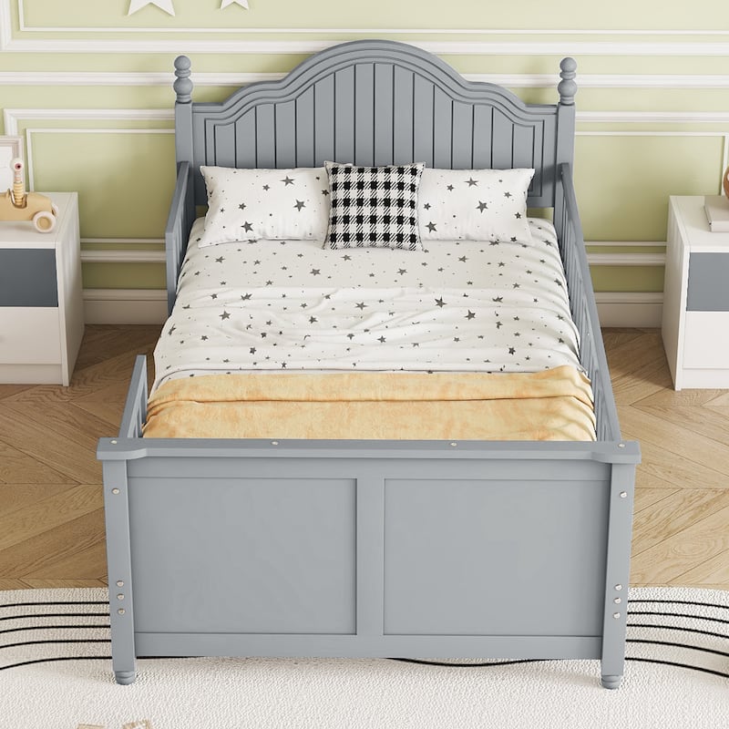 Twin Size Bed For Kids, Wood Twin Platform Bed with Headboard and Footboard