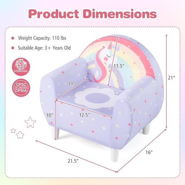 Children's Cartoon Sofa Armrest Chair w/Sturdy Wood Construction