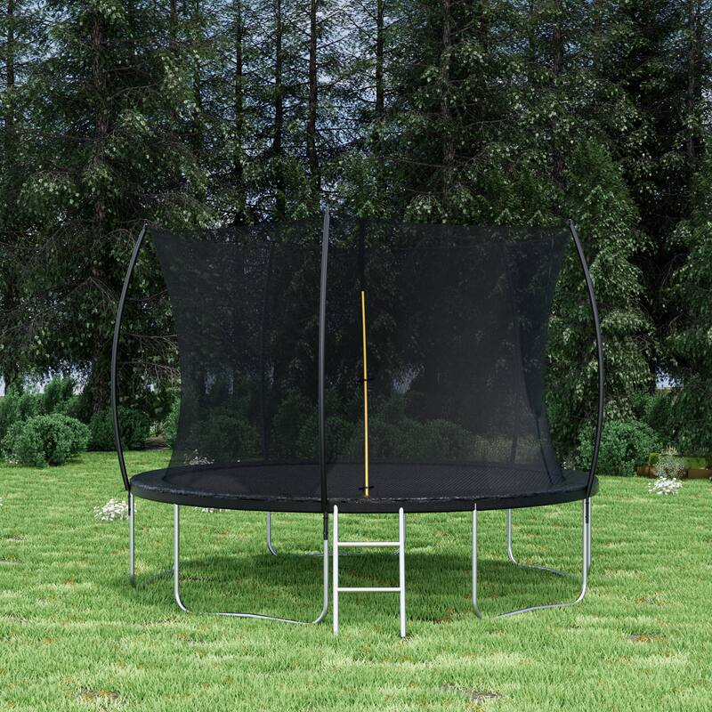 ASTM Approved Trampoline - Safety Enclosure, Ladder, Outdoor Recreational Use - Black - 143.7