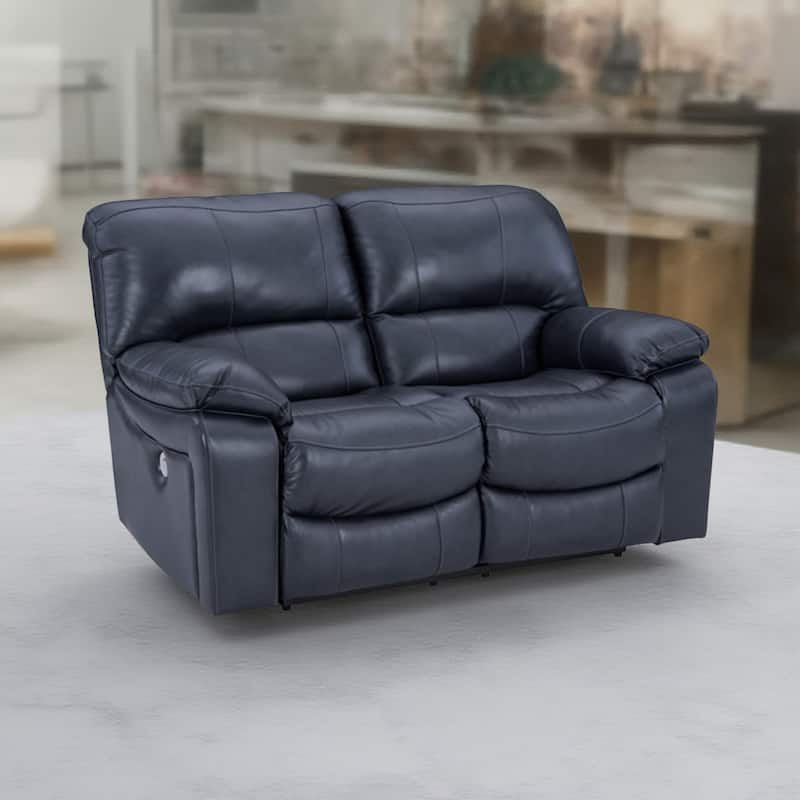 Leesa Power Recliner Loveseat, Ocean Blue Leather, USB Port, 65 Inch