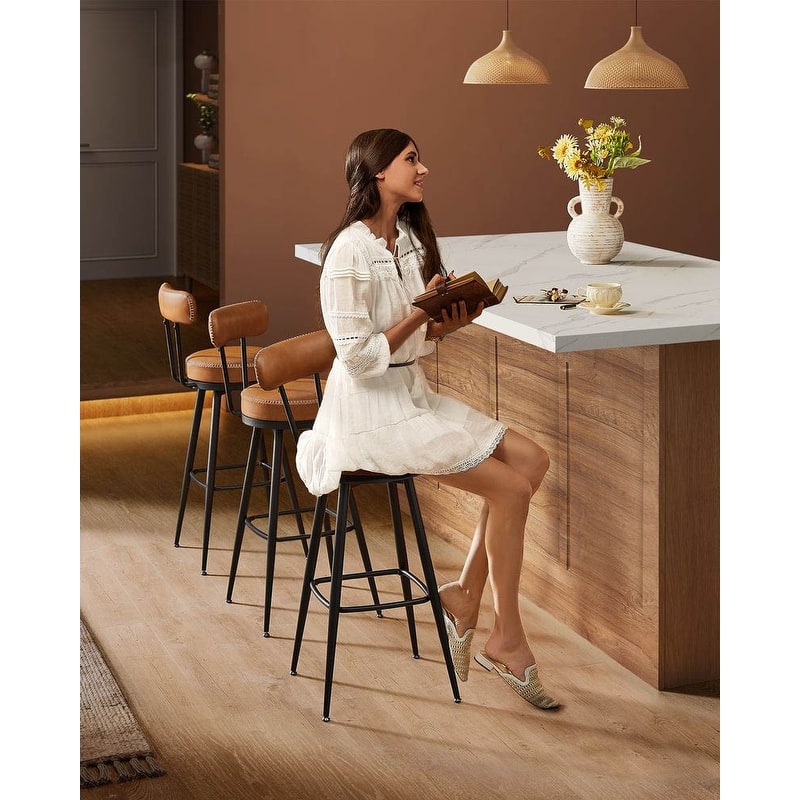 360 Swivel Bar Stools with Backrest and Steel Legs Footrest Perfect for Dining Room Set of 2