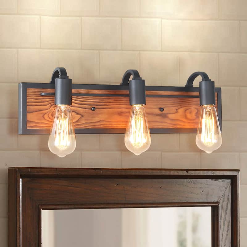 Carbon Loft Rustic 3-lights Wood Wall Sconce - W21.3" x E4.3"x H5.9"