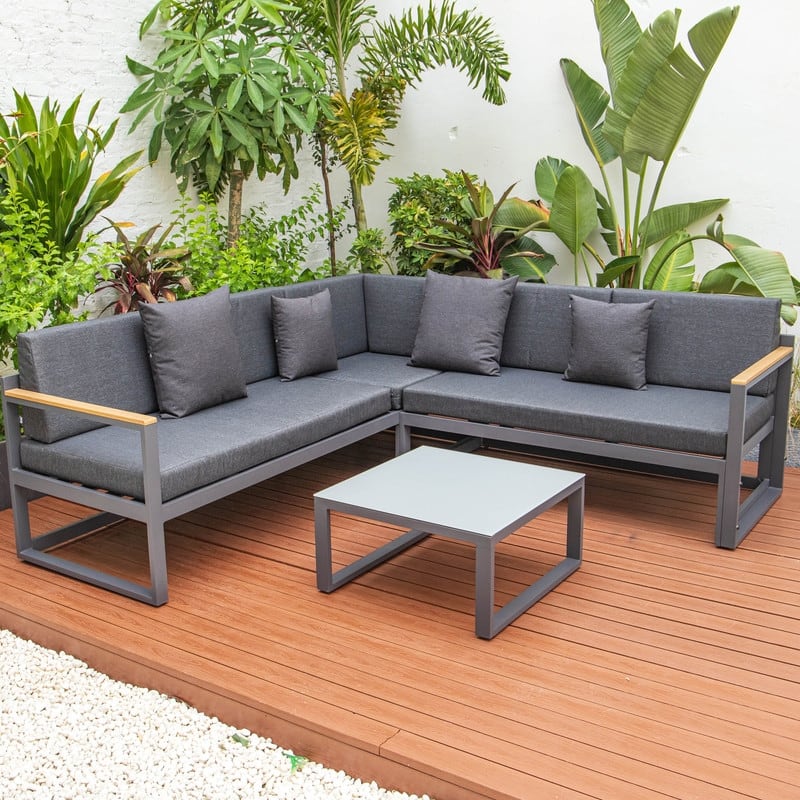 Chelsea 3-Piece Adjustable Headrest All-Weather Sectional Set in Aluminum Frame with Removable Cushion Covers for Indoor/Outdoor