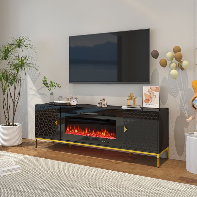 70" Wood Fireplace TV Stand with 36" Electric Fireplace