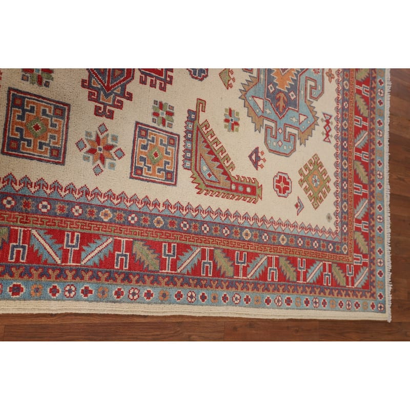 Ivory Kazak Area Rug Handmade Wool Carpet - 5'9" x 7'8"
