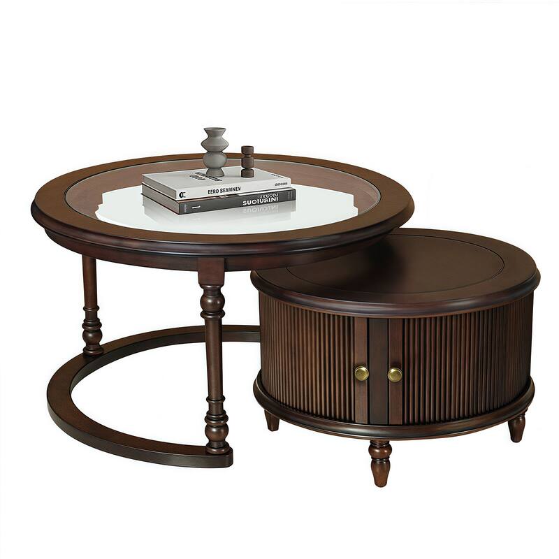Contemporary Stackable Coffee Tables – Tempered Glass & Solid Wood Combination